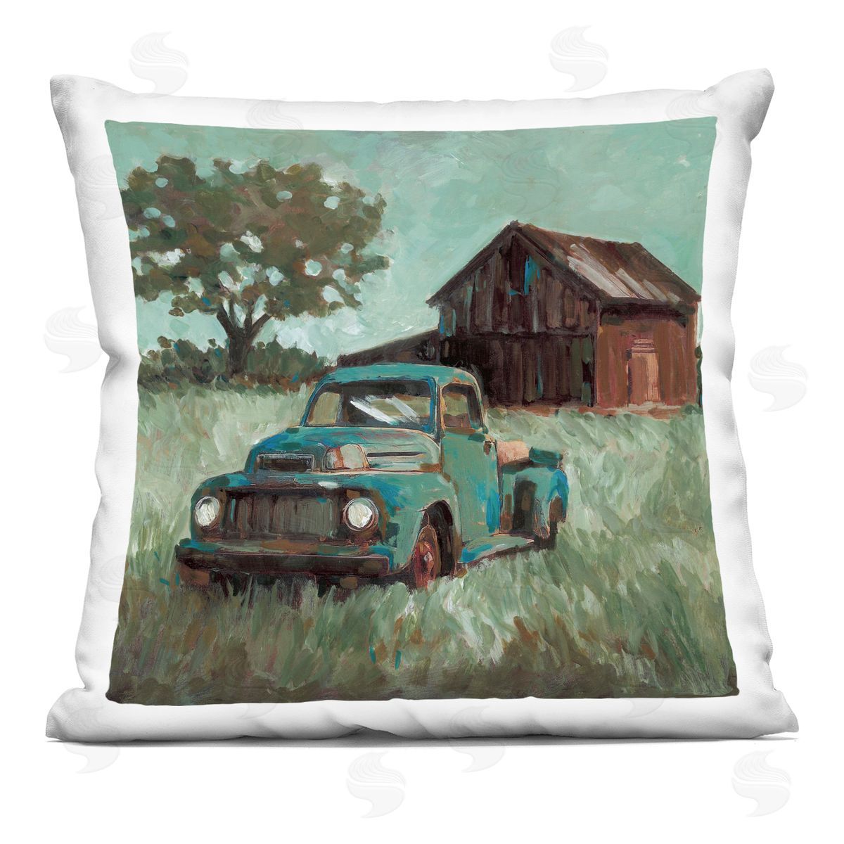 Wani Pasion Vintage Pickup in Green Hues Plush Polyester Art Print Pillow