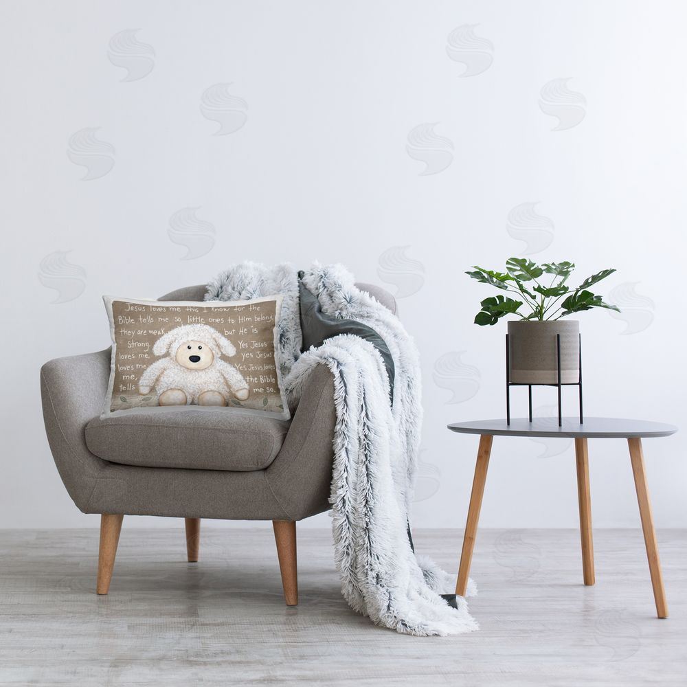 Annie LaPoint Jesus Loves Me Little Lamb Printed Indoor Throw Pillow in Room