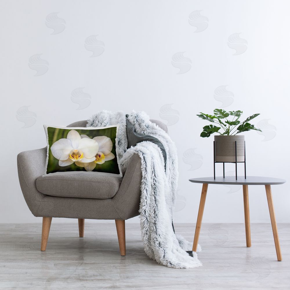 Seven Trees Design Orchid Blossom Glow Printed Indoor Throw Pillow in Room