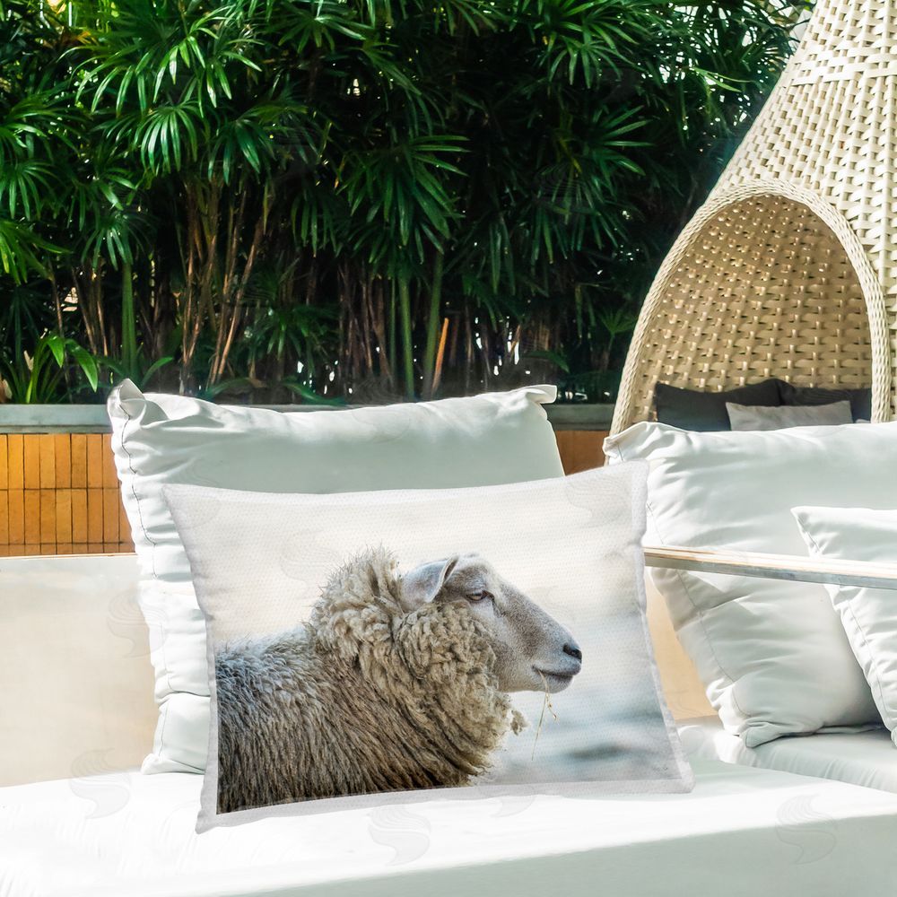 Martin Podt Deep Thoughts Sheep Portrait Outdoor Printed Throw Pillow on Patio