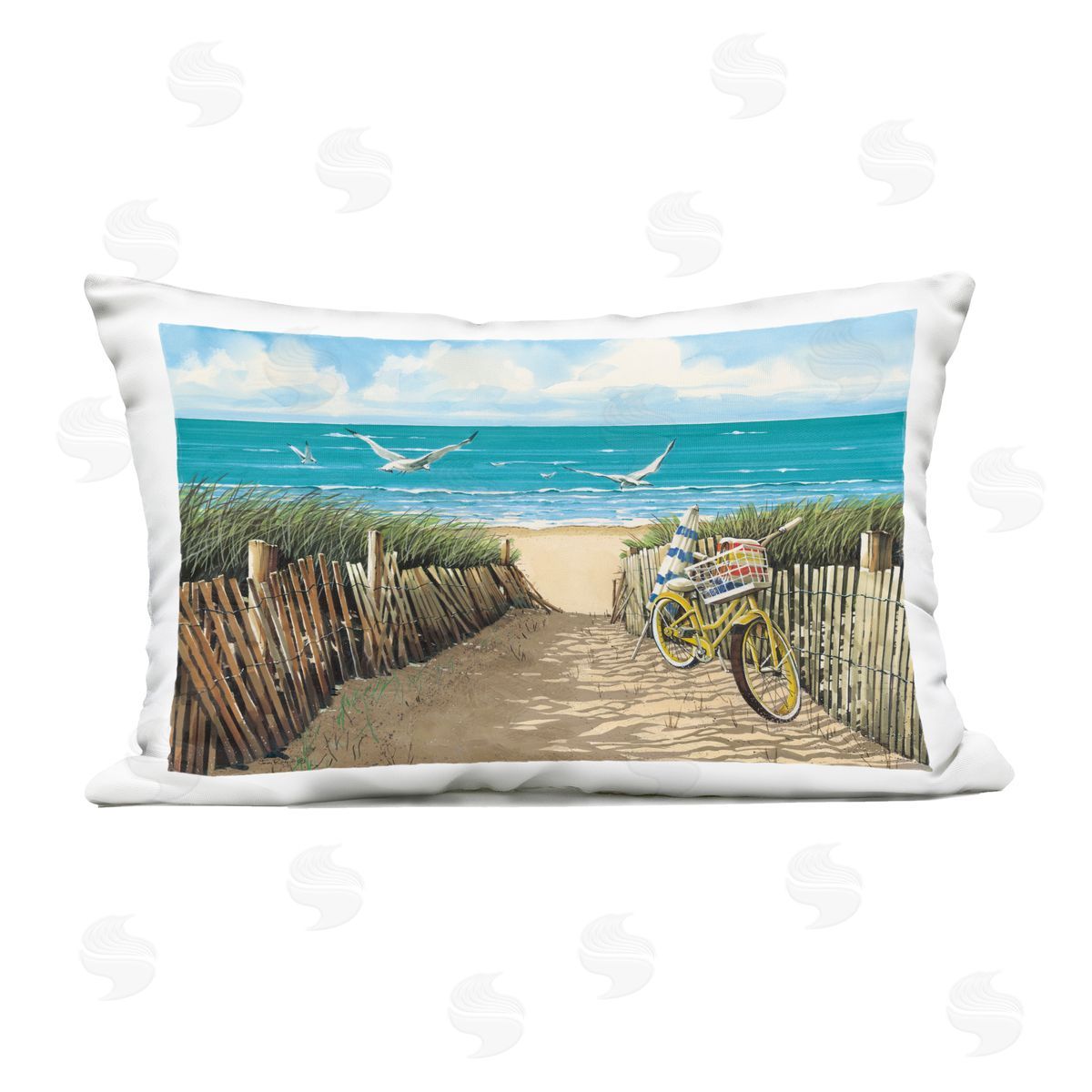 John Rossini Yellow Beach Taxi Coast Outdoor Printed Throw Pillow
