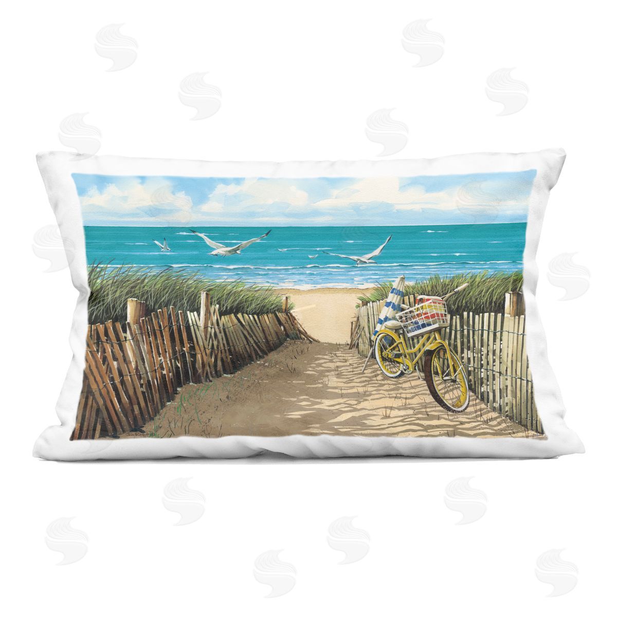 John Rossini Yellow Beach Taxi Coast Indoor Printed Throw Pillow