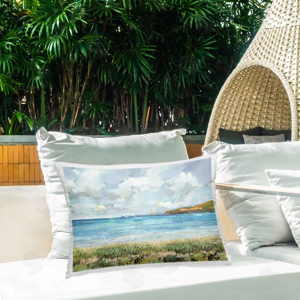Amber Sterling A Glimpse Of Tranquility Outdoor Printed Throw Pillow on Patio