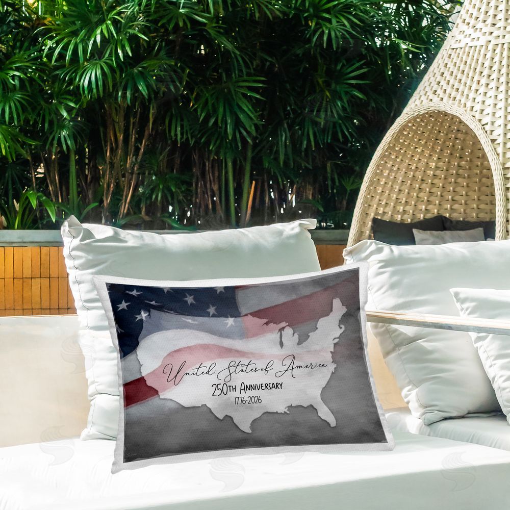 Lori Deiter USA 250th Anniversary Outdoor Printed Throw Pillow on Patio