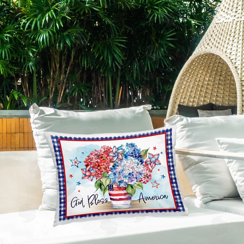 Nicole DeCamp God Bless America Bouquet Outdoor Printed Throw Pillow on Patio