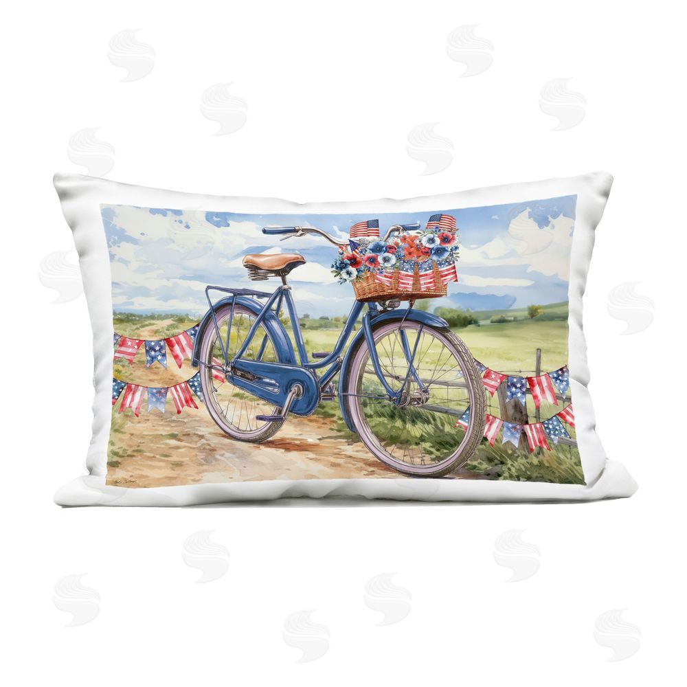 Nicole DeCamp Patriotic Bike & Banners Outdoor Printed Throw Pillow