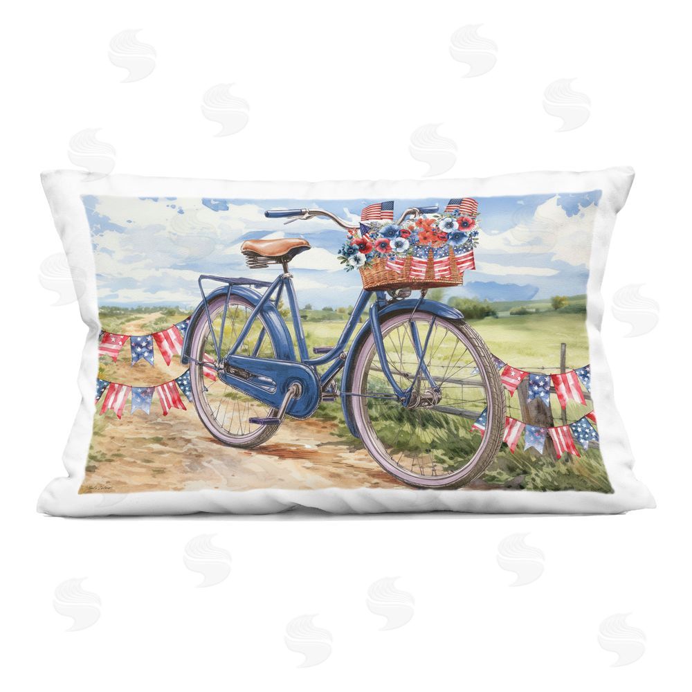 Nicole DeCamp Patriotic Bike & Banners Indoor Printed Throw Pillow