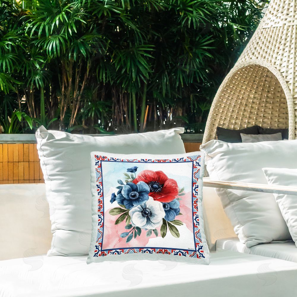 Nicole DeCamp Patriotic Poppies Bundle Outdoor Printed Throw Pillow on Patio