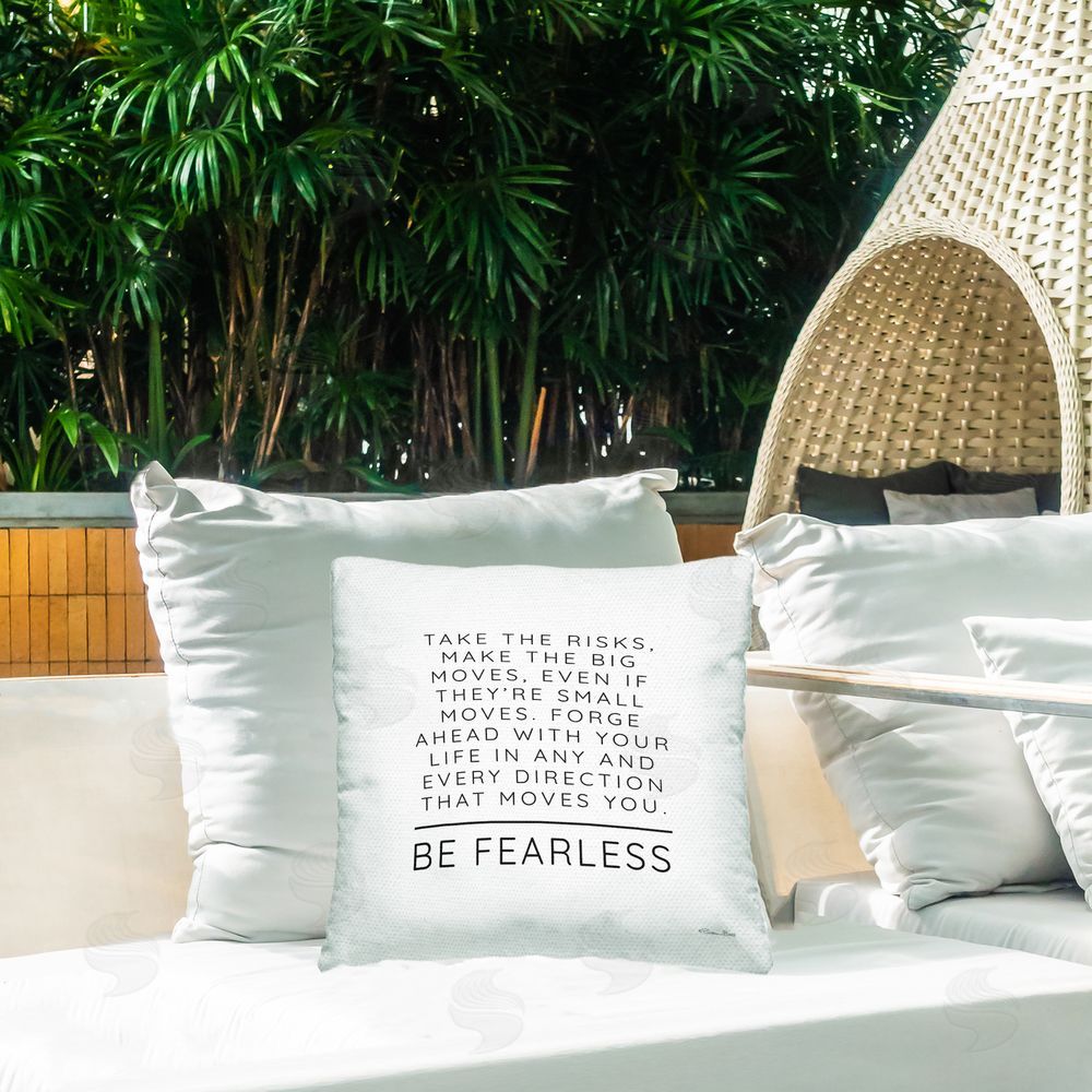 Susan Ball Be Fearless Inspirational Outdoor Printed Throw Pillow on Patio