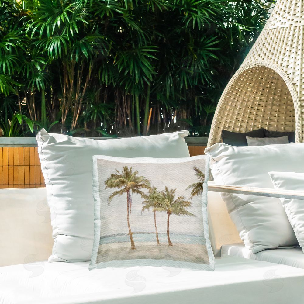 Amber Sterling My Favorite Beach Spot Outdoor Printed Throw Pillow on Patio