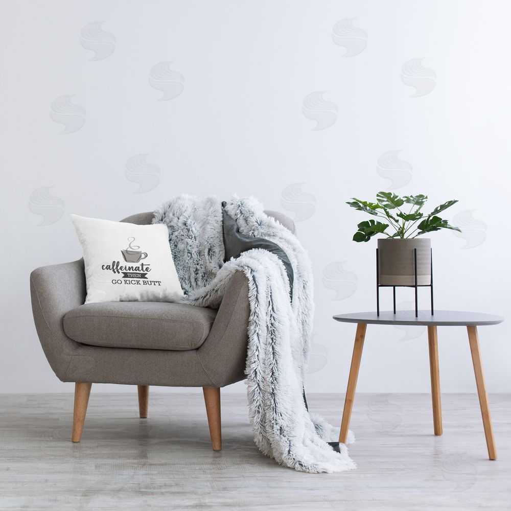 Seven Trees Design Caffeinate Then Kick Butt Printed Indoor Throw Pillow in Room
