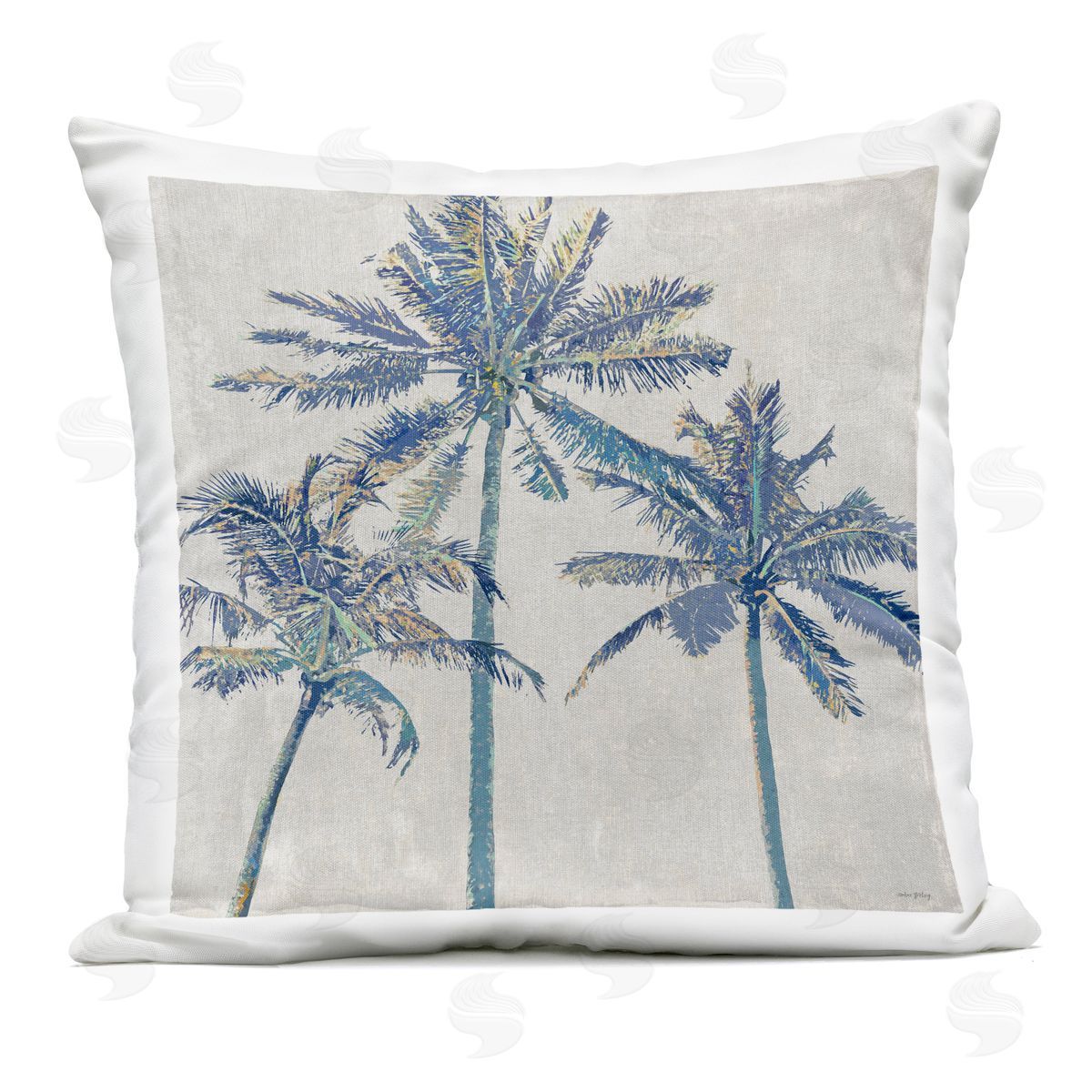 Amber Sterling Exotic Pop Blue Palms Outdoor Printed Throw Pillow