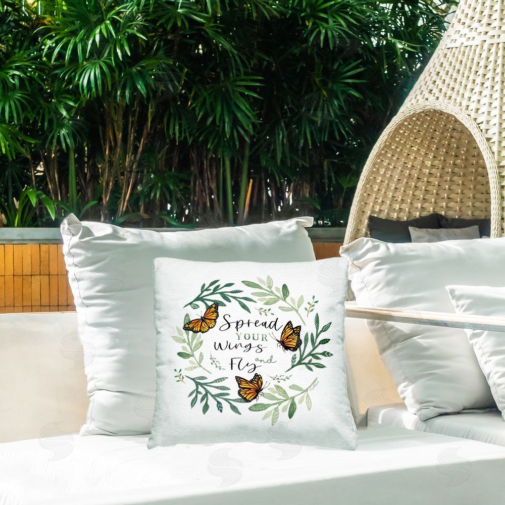 Elizabeth Tyndall Spread Your Wings Butterflies Outdoor Printed Throw Pillow on Patio