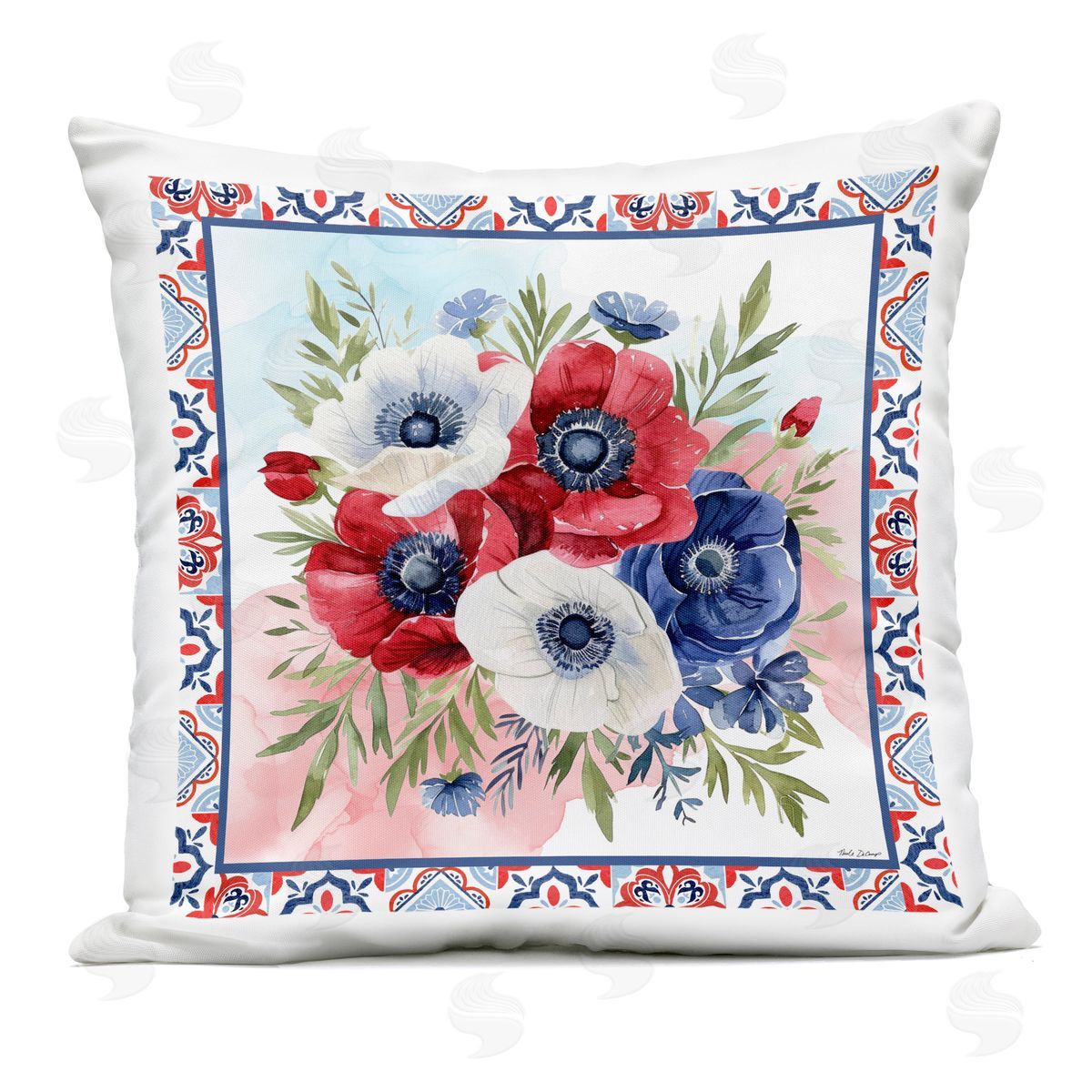 Nicole DeCamp Americana Poppy Bouquet Outdoor Printed Throw Pillow