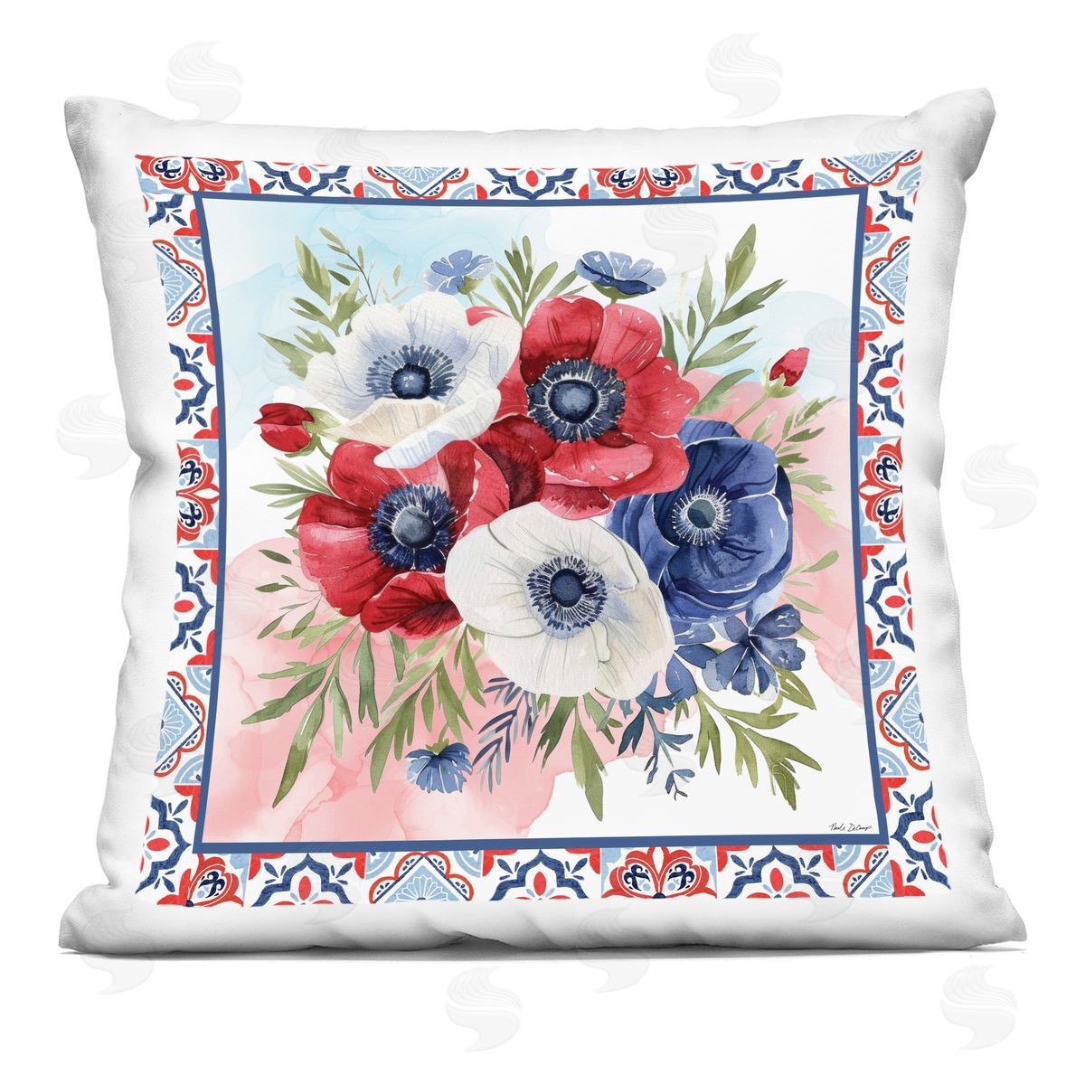 Nicole DeCamp Americana Poppy Bouquet Indoor Printed Throw Pillow