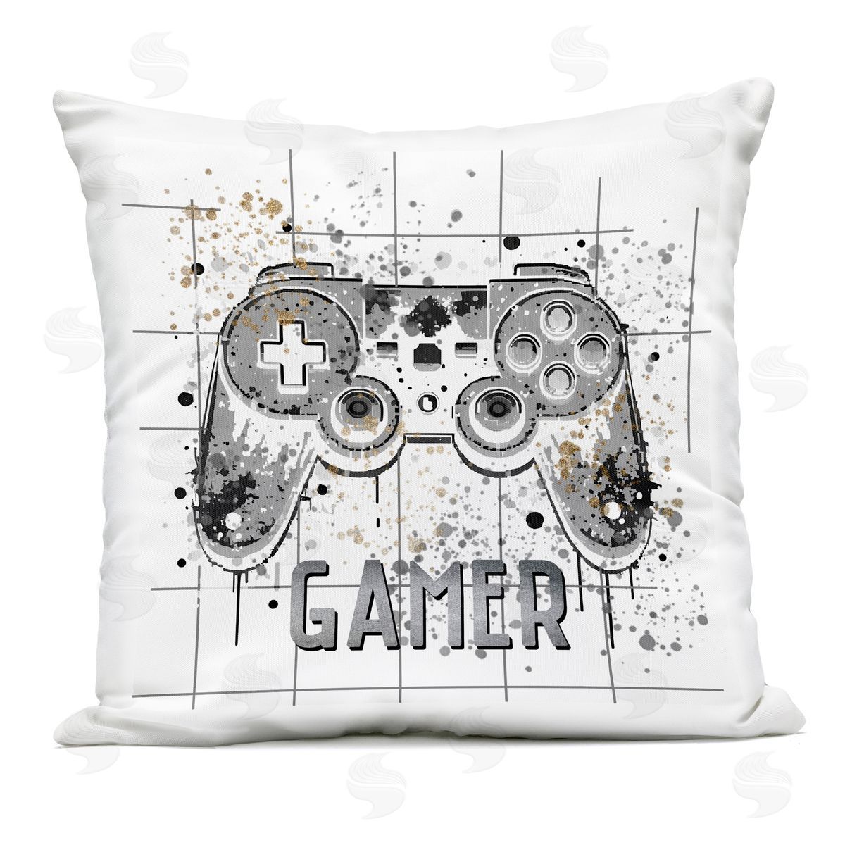 Kim Allen Gamer with Pixel Splatter Outdoor Printed Throw Pillow