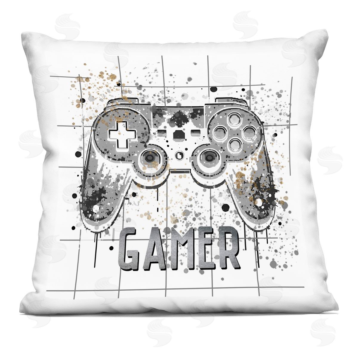 Kim Allen Gamer with Pixel Splatter Indoor Printed Throw Pillow