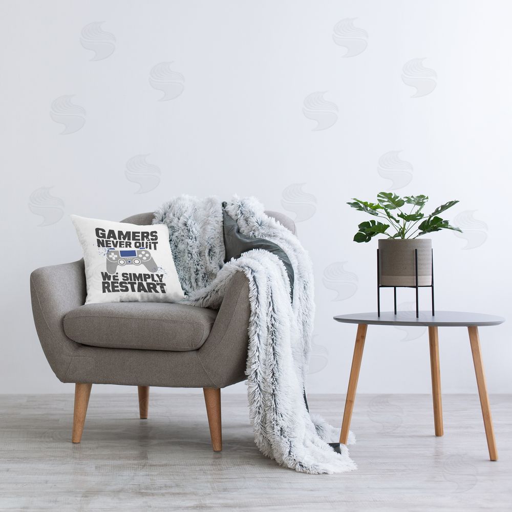 Kim Allen Simply Restart Gamer Motivation Printed Indoor Throw Pillow in Room