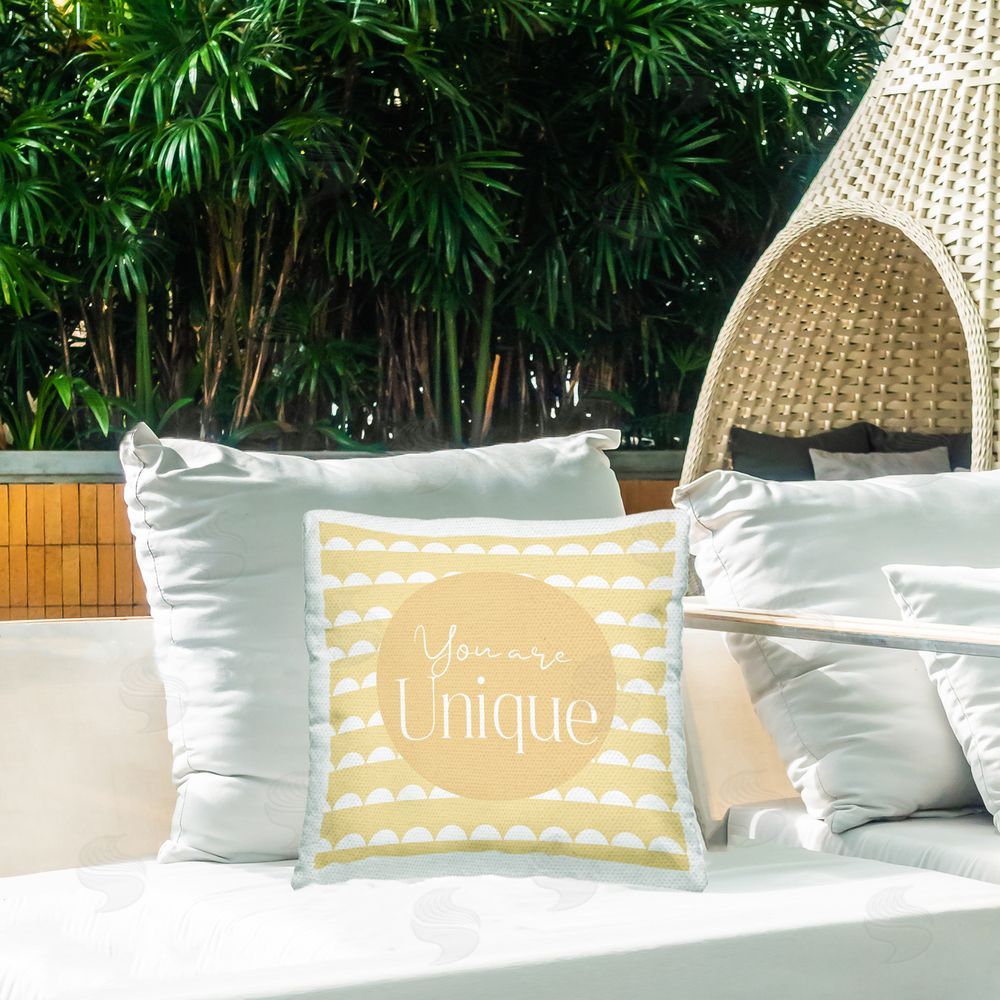Christine Simpson Art You Are Unique Affirmation Outdoor Printed Throw Pillow on Patio