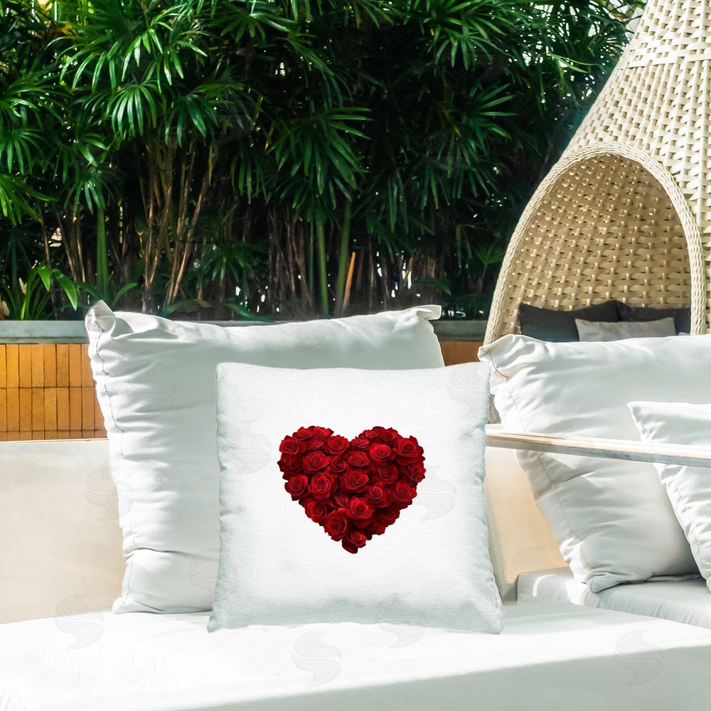 Christine Simpson Art Heart of Roses Bouquet Outdoor Printed Throw Pillow on Patio
