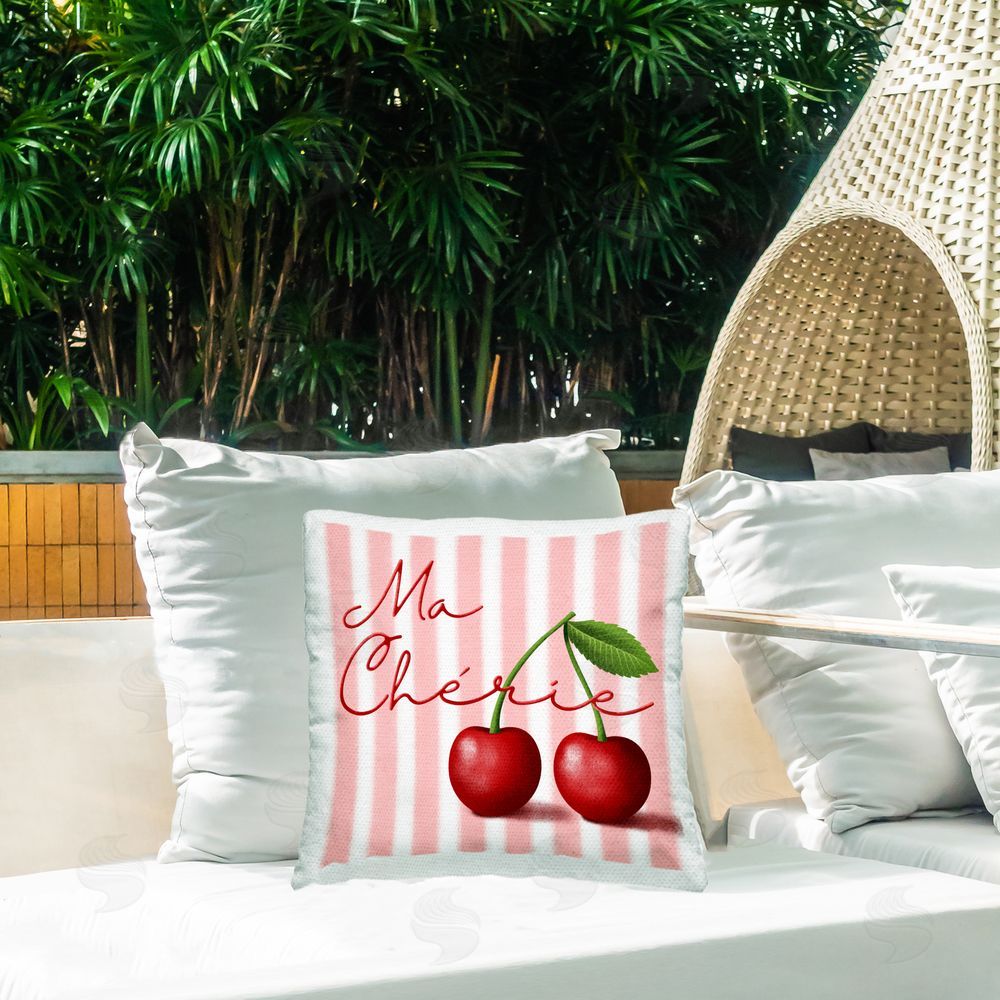 Marcus Prime Ma Cherie Stripes & Cherries Outdoor Printed Throw Pillow on Patio