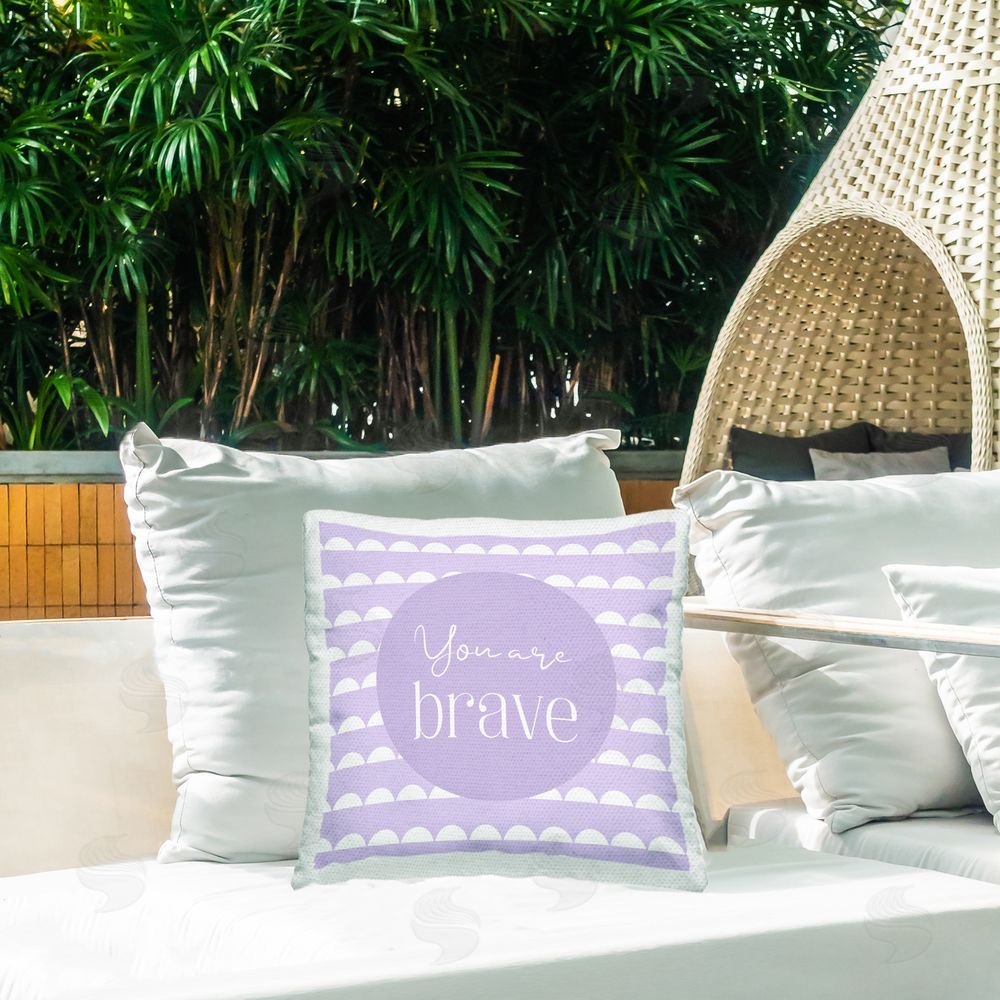 Christine Simpson Art You Are Brave Affirmation Outdoor Printed Throw Pillow on Patio