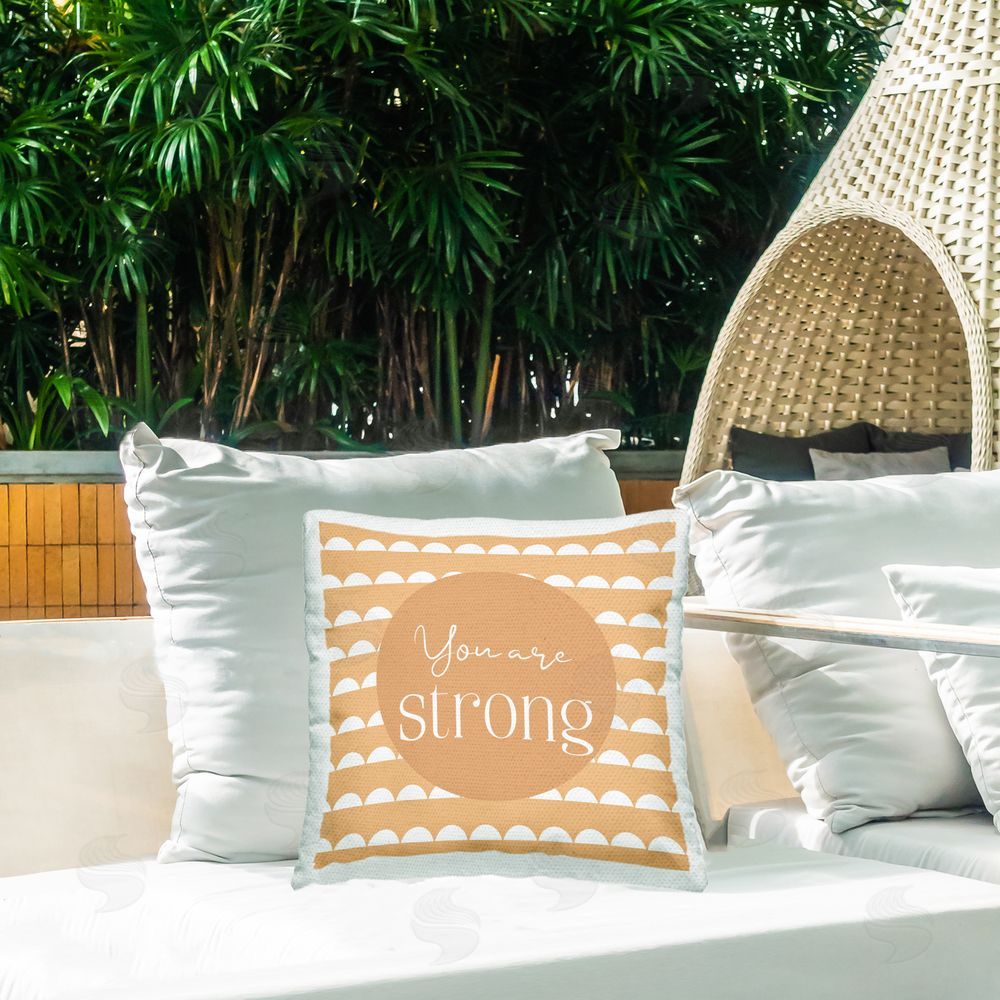 Christine Simpson Art You Are Strong Affirmation Outdoor Printed Throw Pillow on Patio