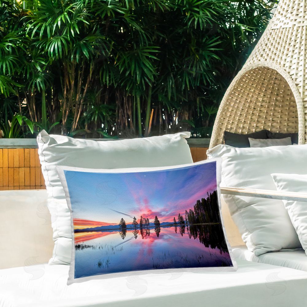 Jon Evan Gull Point At Sunrise Outdoor Printed Throw Pillow on Patio