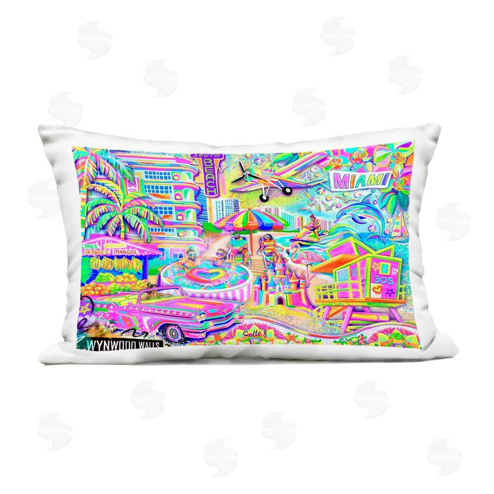 Jess Stempel Miami Fun Collage Outdoor Printed Throw Pillow