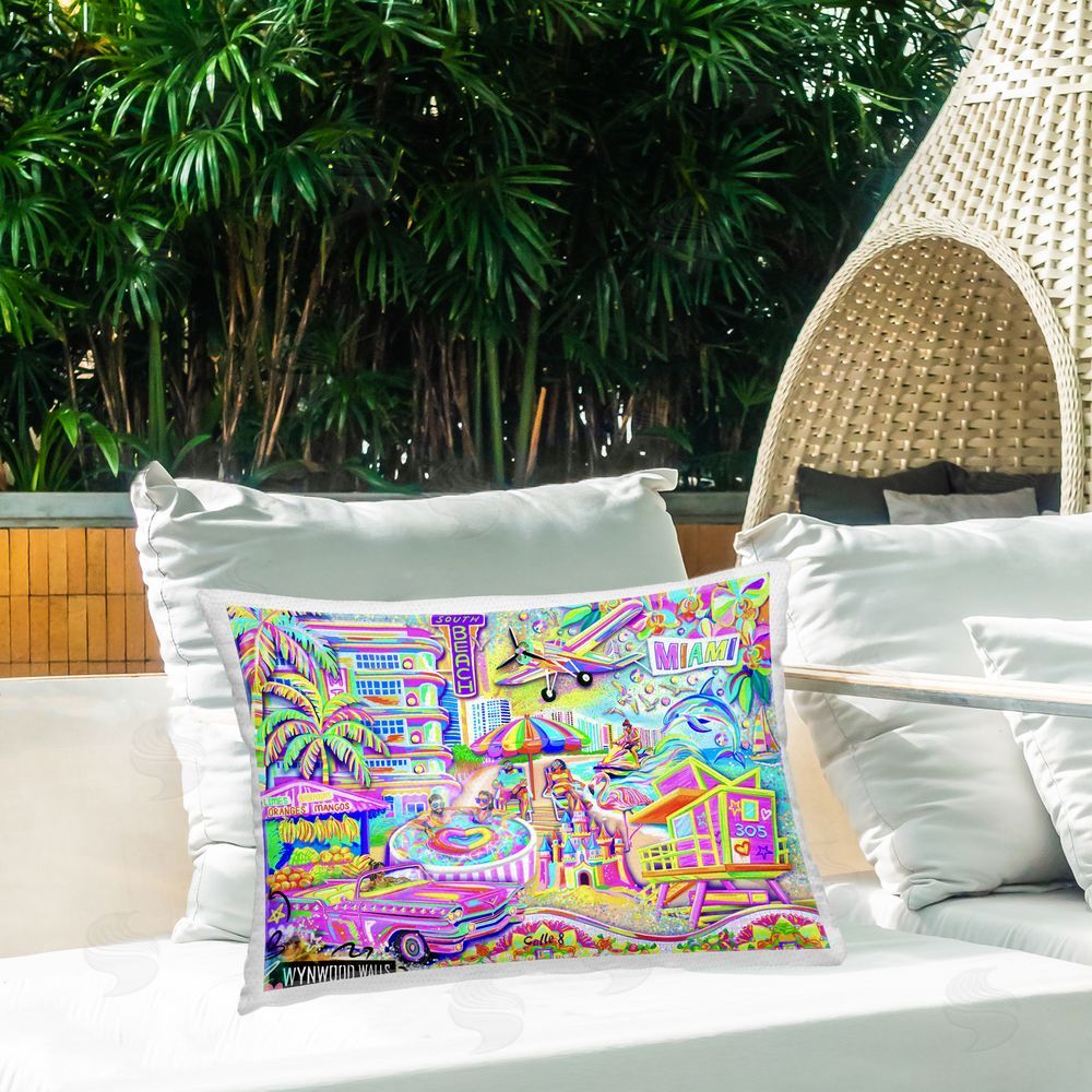 Jess Stempel Miami Fun Collage Outdoor Printed Throw Pillow on Patio