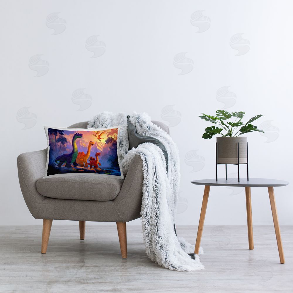 Wumples Dinosaur Friends In The Jungle Printed Indoor Throw Pillow in Room