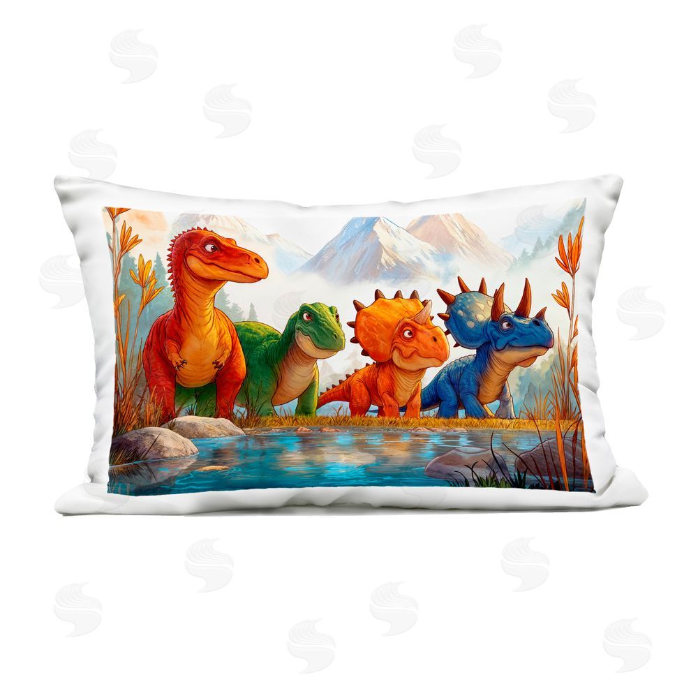 Wumples Four Dinos By The Pond Outdoor Printed Throw Pillow