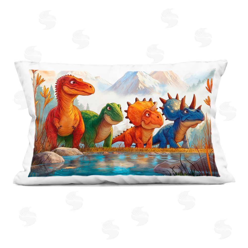 Wumples Four Dinos By The Pond Indoor Printed Throw Pillow