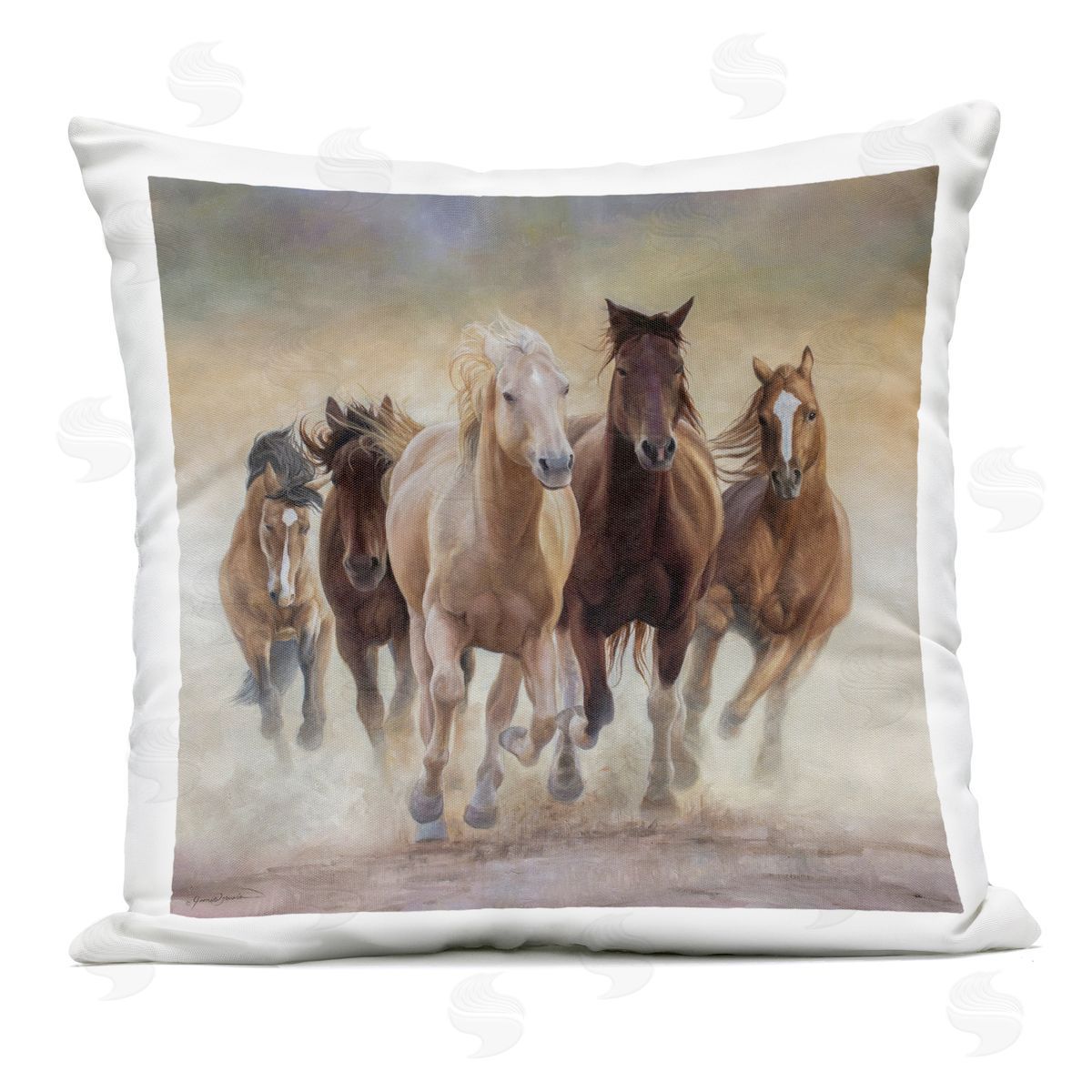 James Corwin Strong Galloping Horses Outdoor Printed Throw Pillow