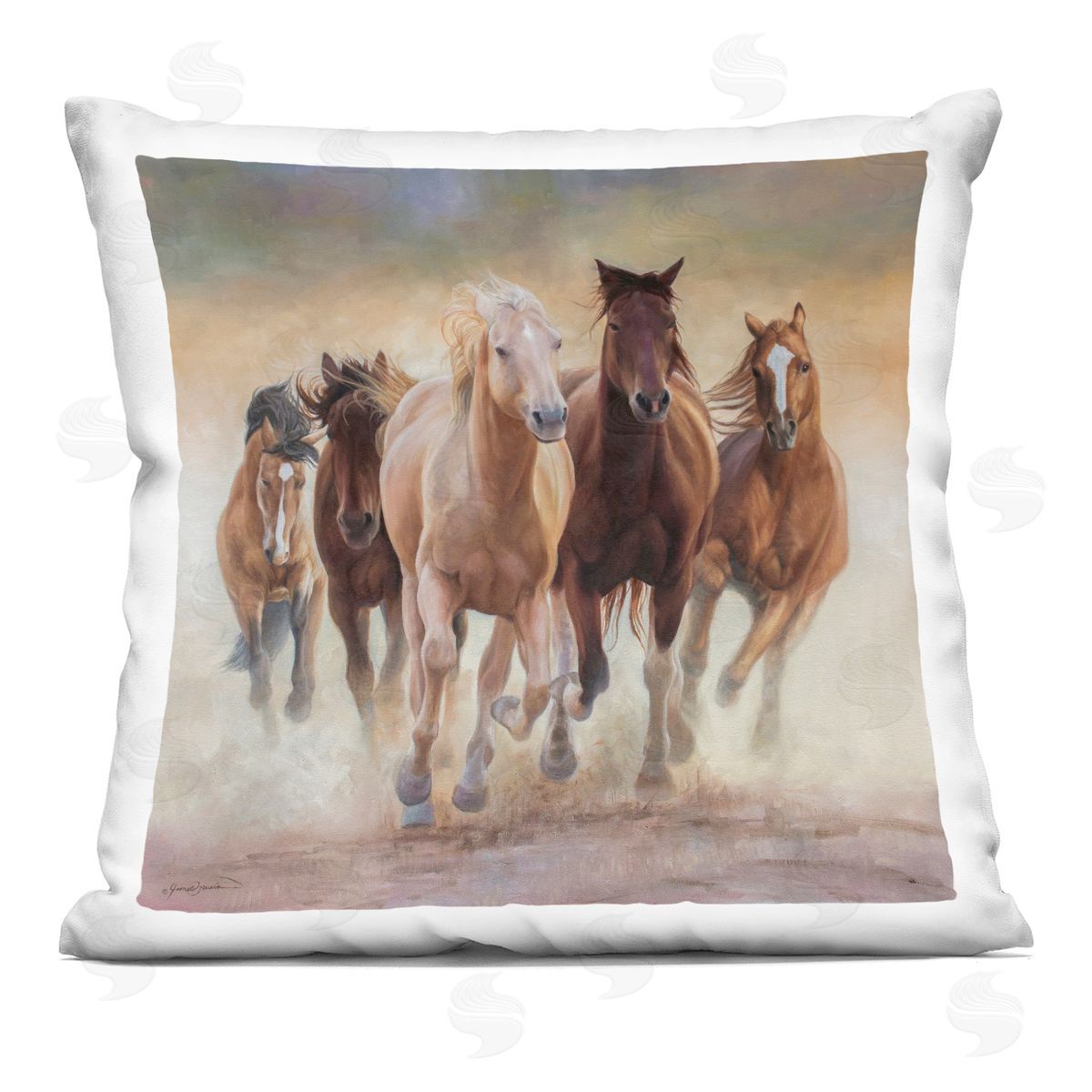 James Corwin Strong Galloping Horses Indoor Printed Throw Pillow