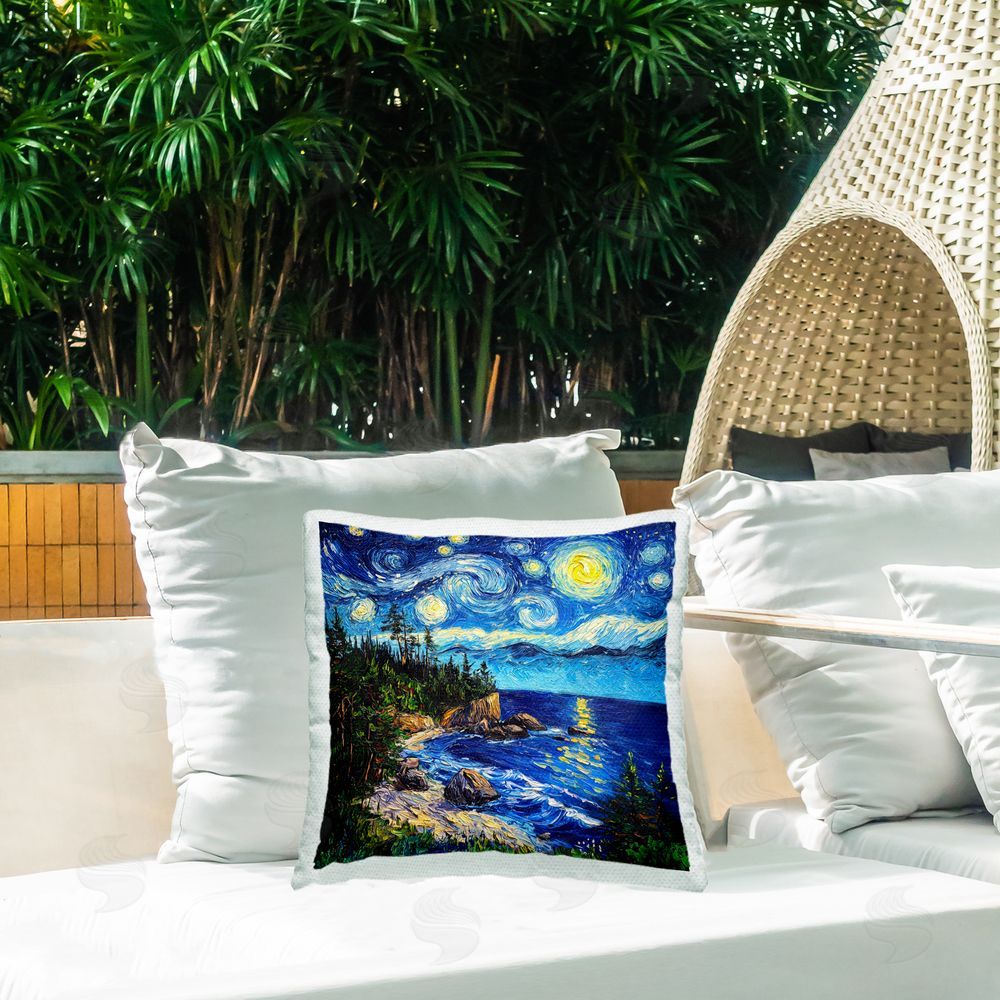 Wumples Acadia National Park Post Impressionist Outdoor Printed Throw Pillow on Patio