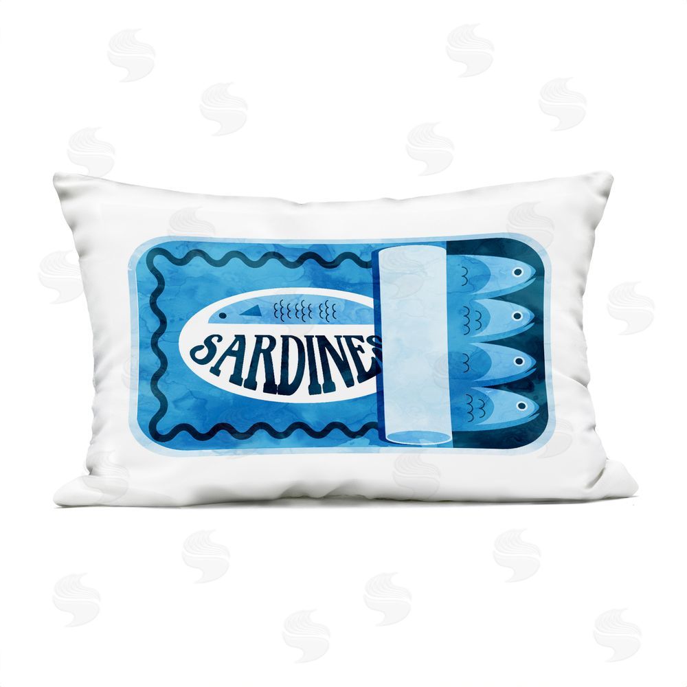Daphne Polselli Retro Blue Sardine Tin Outdoor Rectugular Printed Throw Pillow