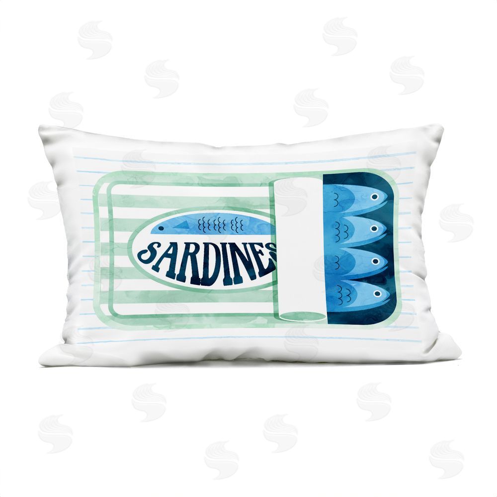 Daphne Polselli Seafoam Sardine Tin over Stripes Outdoor Rectugular Printed Throw Pillow