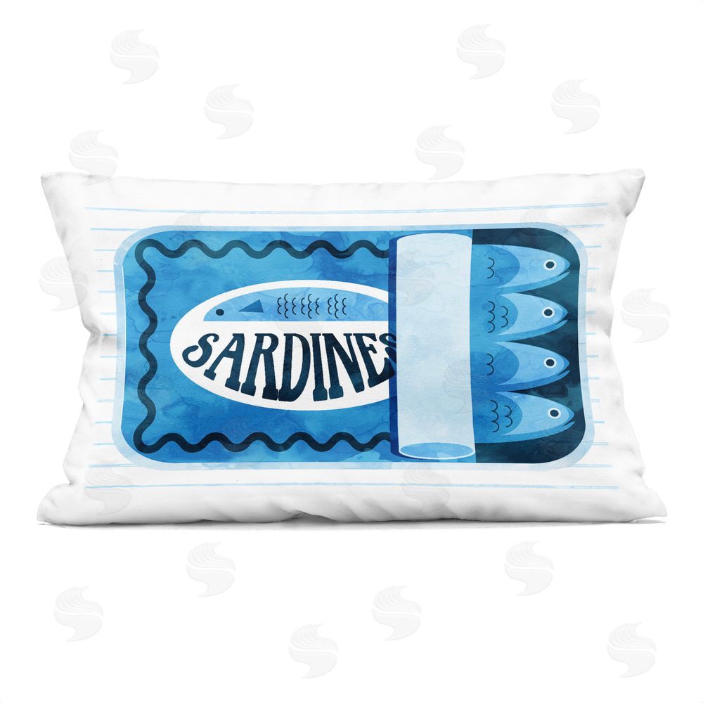 Daphne Polselli Blue Sardine Tin Over Stripes Rectugular Printed Throw Pillow