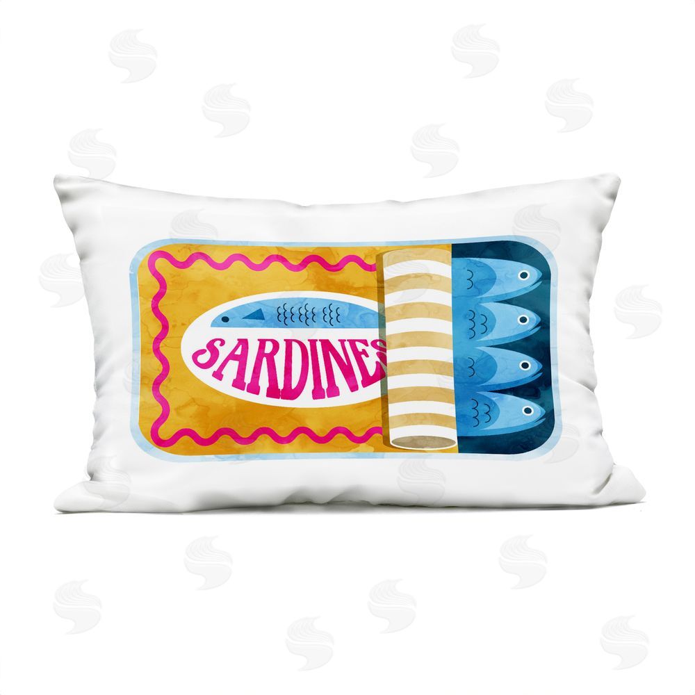 Daphne Polselli Yellow and Pink Sardine Tin Outdoor Rectugular Printed Throw Pillow