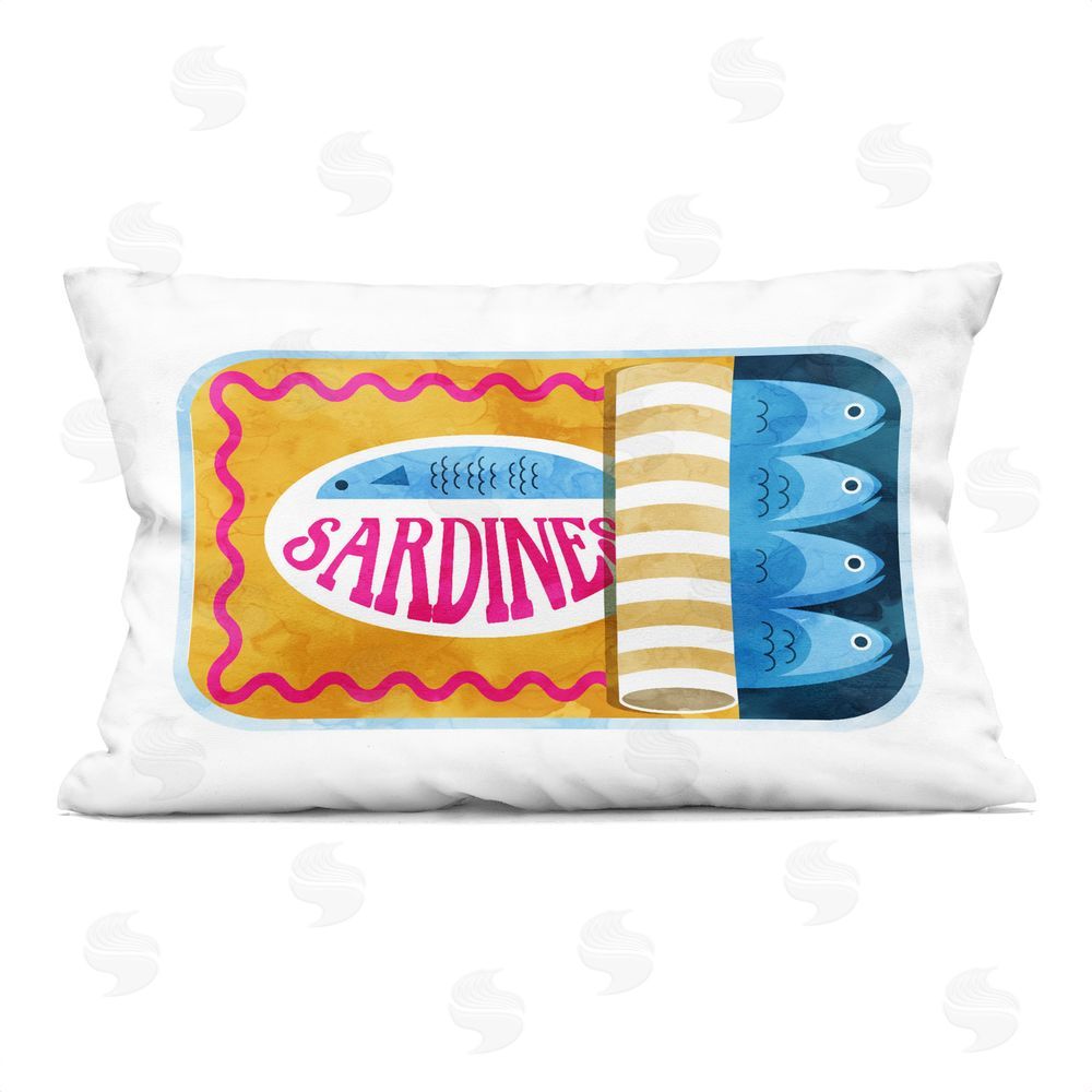 Daphne Polselli Yellow and Pink Sardine Tin Rectugular Printed Throw Pillow