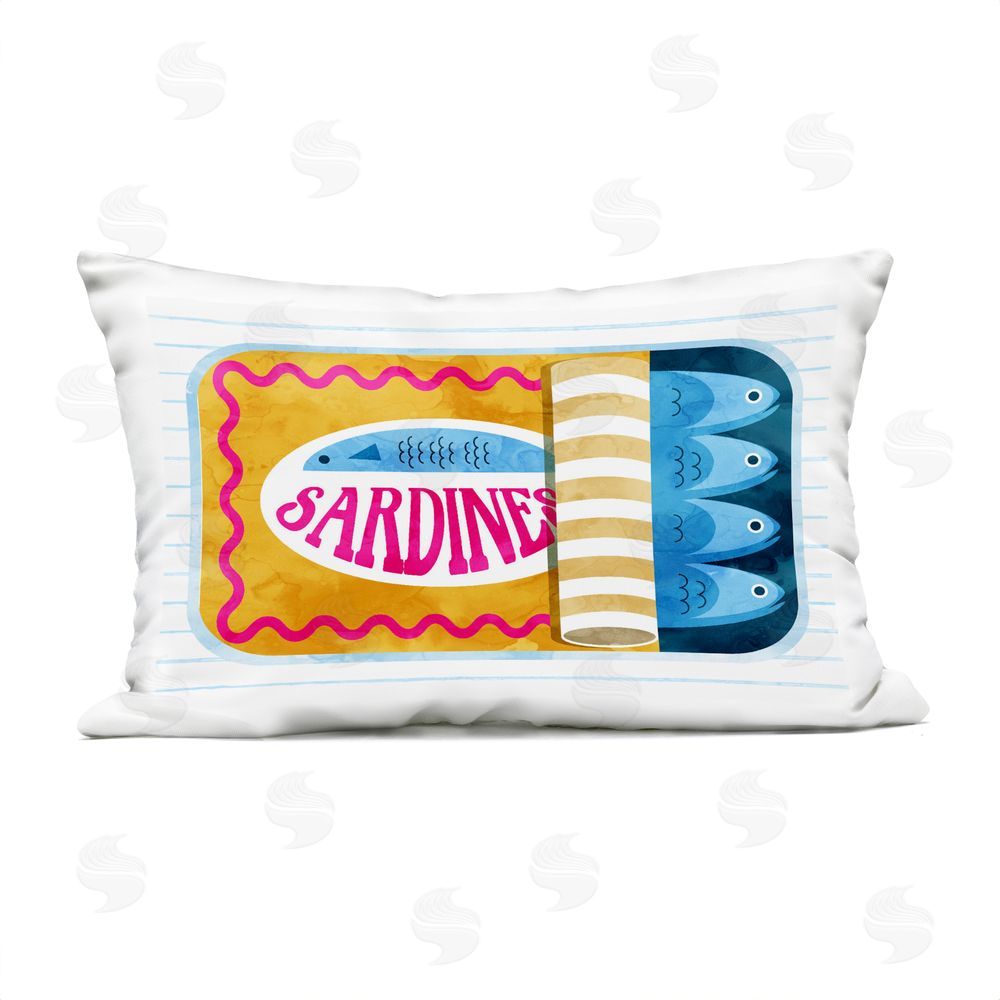 Daphne Polselli Yellow Sardine Tin over Stripes Outdoor Rectugular Printed Throw Pillow