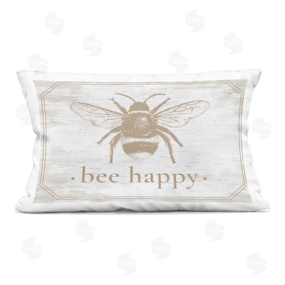 Lettered and Lined Bee Happy with Rustic Border Rectugular Printed Throw Pillow