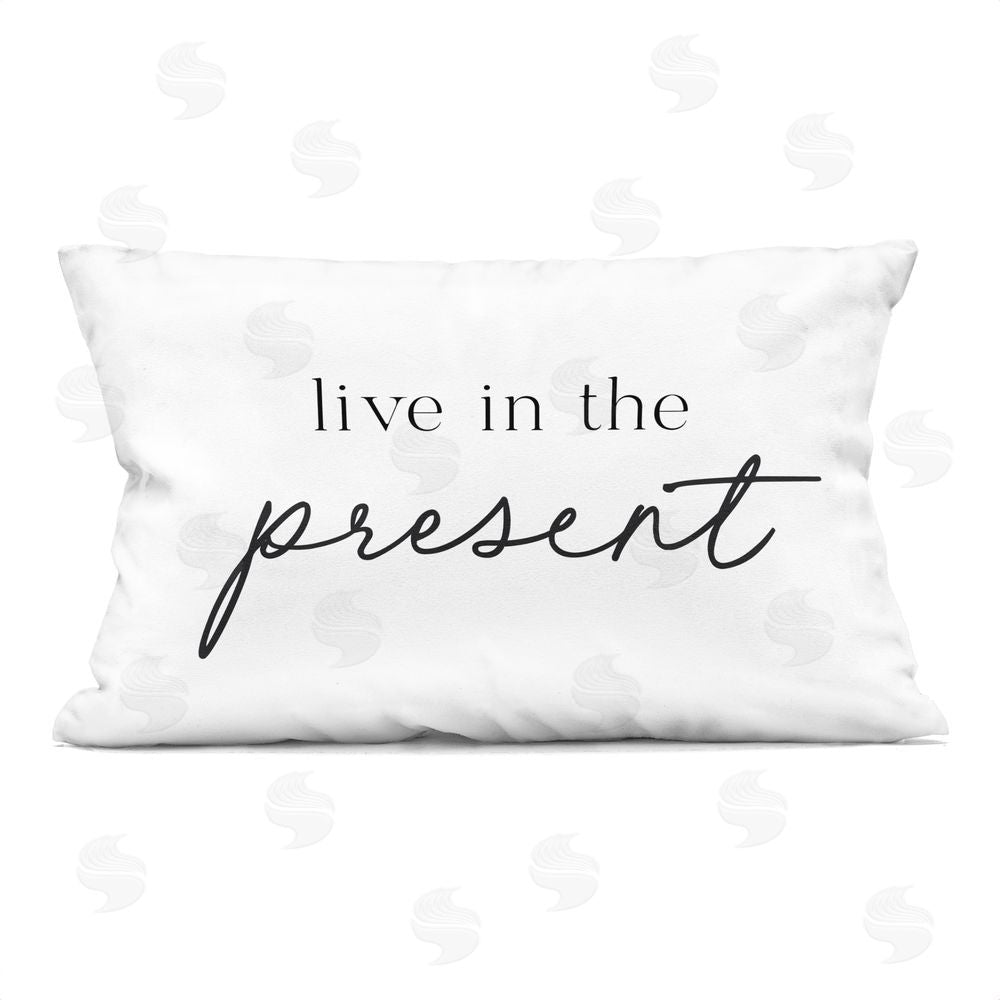 Lettered and Lined Live In The Present Rectugular Printed Throw Pillow