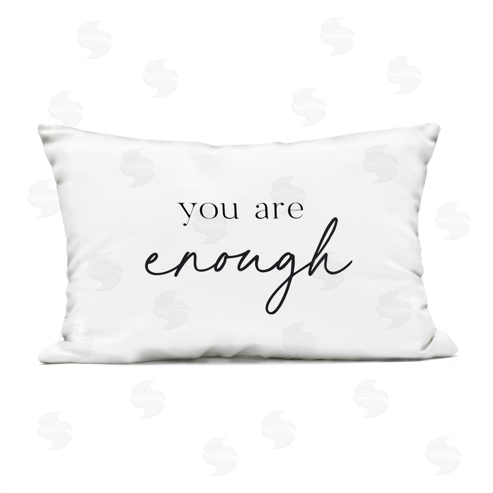 Lettered and Lined You Are Enough Sentiment Outdoor Rectugular Printed Throw Pillow