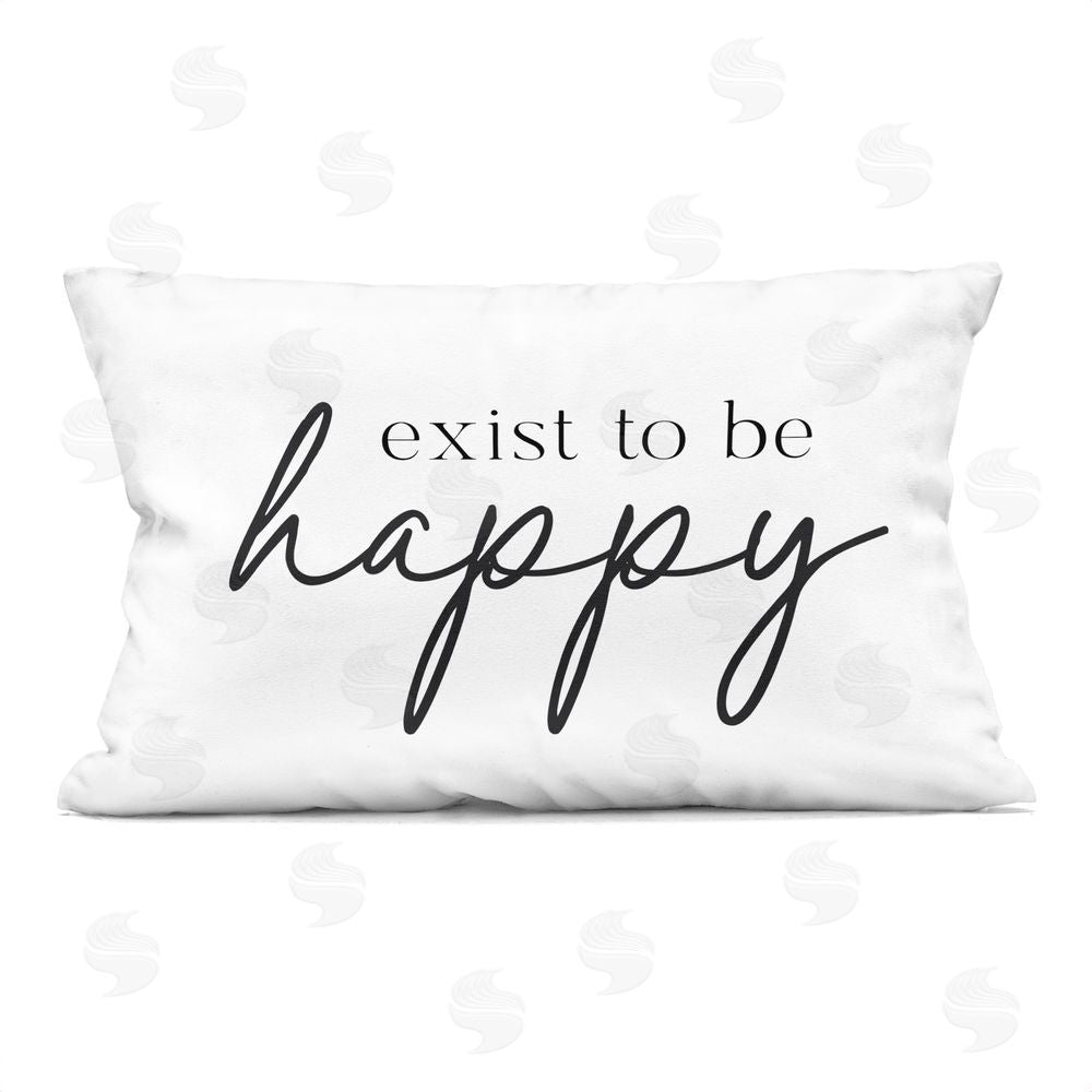 Lettered and Lined Exist To Be Happy Rectugular Printed Throw Pillow