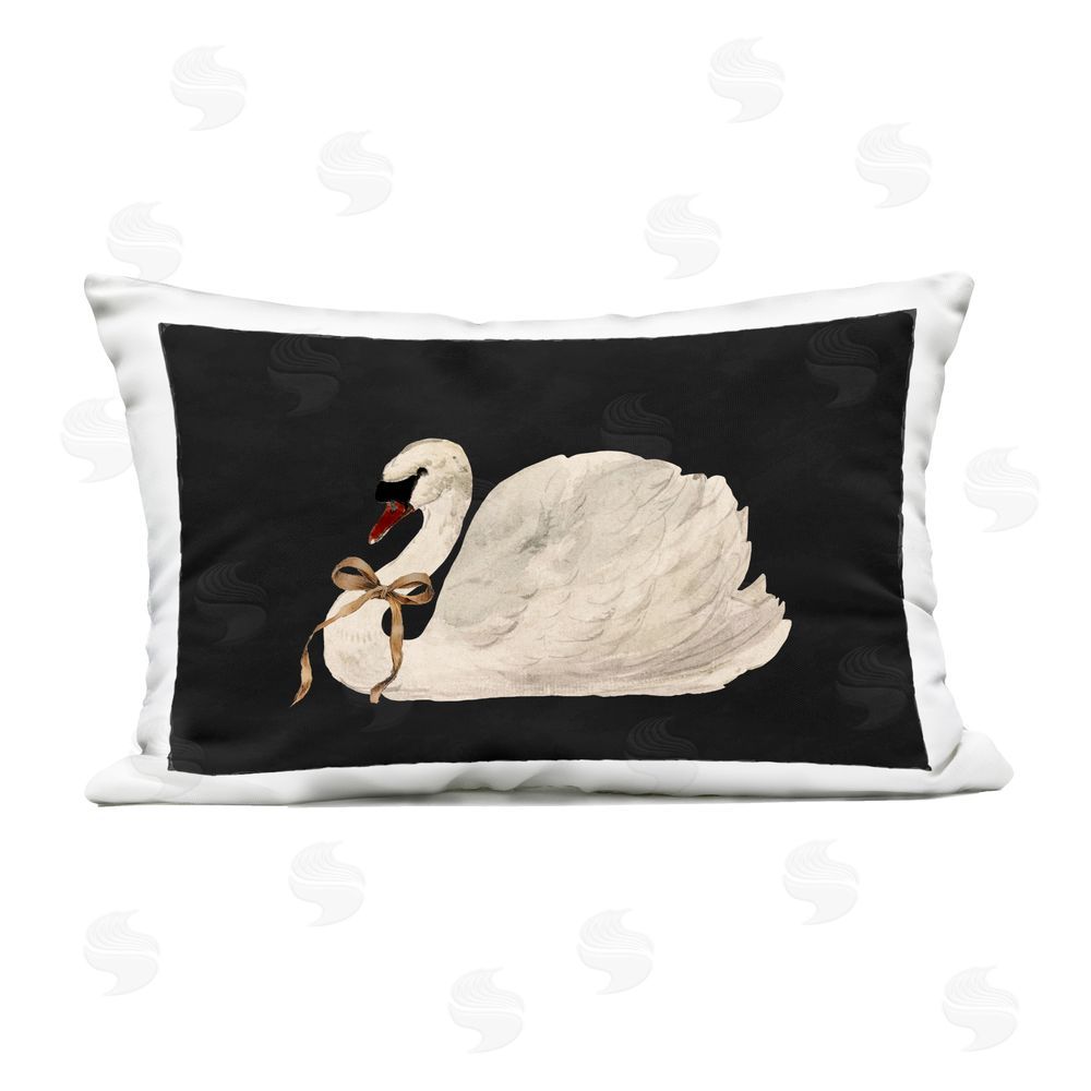 Lettered and Lined Festive Swan with Ribbon Outdoor Quick-Dry Polyester Printed Throw Pillow