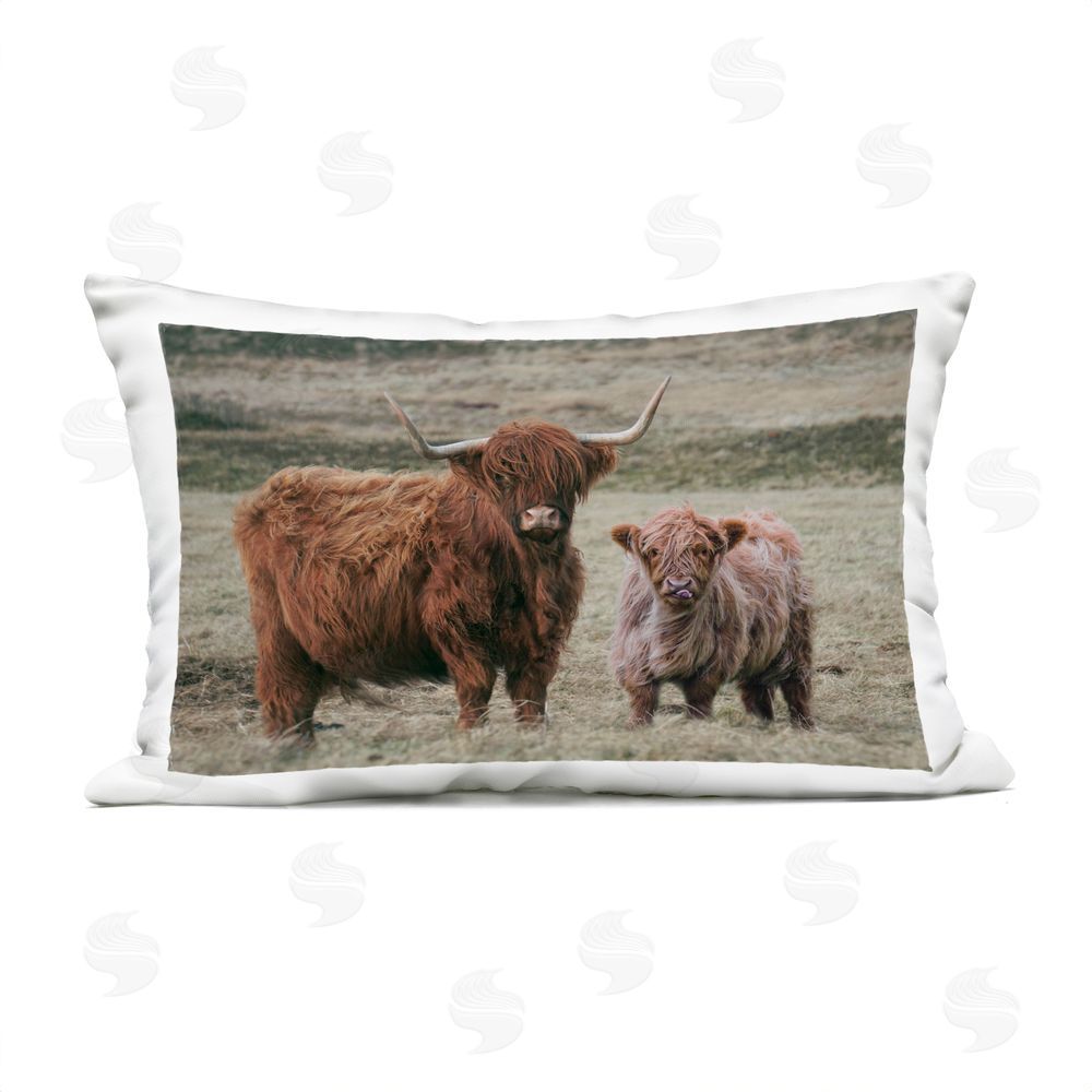 Lettered and Lined Mom & Baby Cow Outdoor Rectugular Printed Throw Pillow