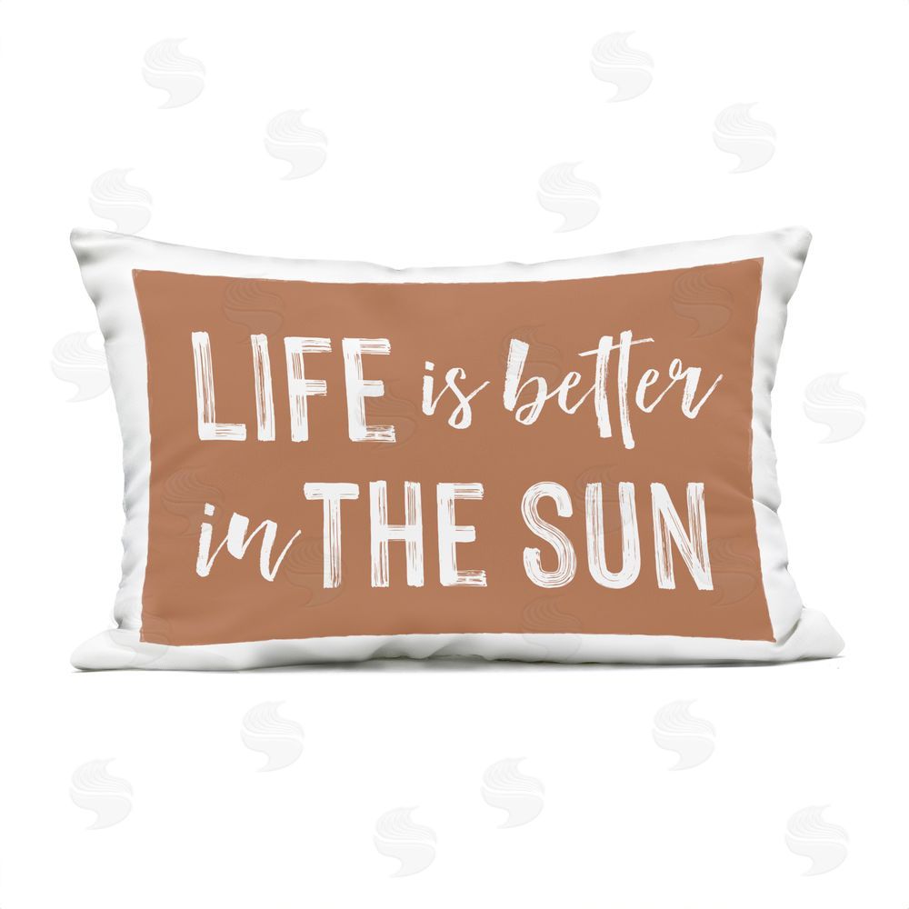 Lettered and Lined Life Better In Sun Brown Outdoor Rectugular Printed Throw Pillow