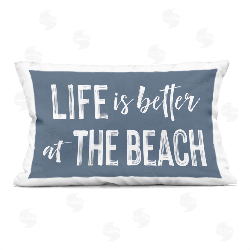 Lettered and Lined Life Better At Beach Blue Rectugular Printed Throw Pillow